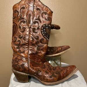 CORRAL Women's Burnished Goatskin Crystal Heart Cowgirl Boots ~ Size 7.5M